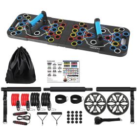 Multifunctional Push Up Board Home Strength Training Equipment With 15 Fitness Accessories Pilates Bar Resistance Band Roller Wheel Full Body Wor (Color: Black)
